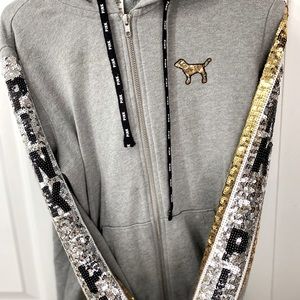 sequin PINK full zip sweater